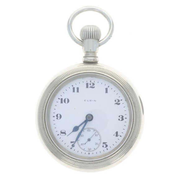 Elgin 5 Open Face Men's Pocket Watch - Nickel Silver Grade 75 Sz 18s Runs - Picture 1 of 3